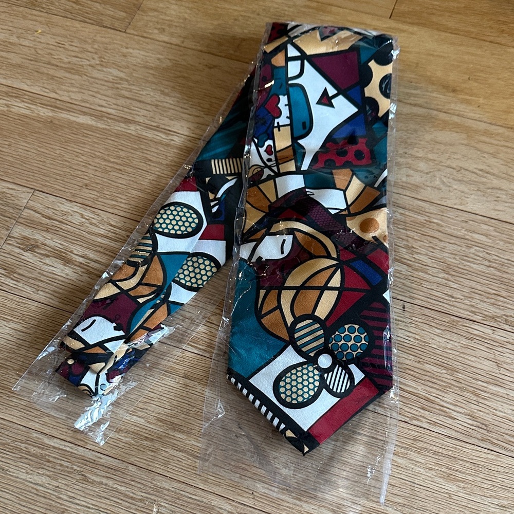 Multicolor Geometric Pattern Men's Tie - Teal, Burgundy & Gold